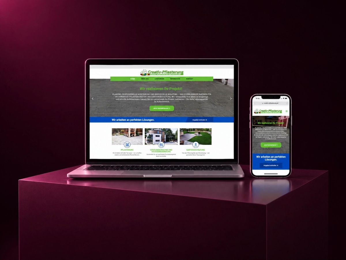 Website von Creativ-Pflasterung auf Laptop und Handy