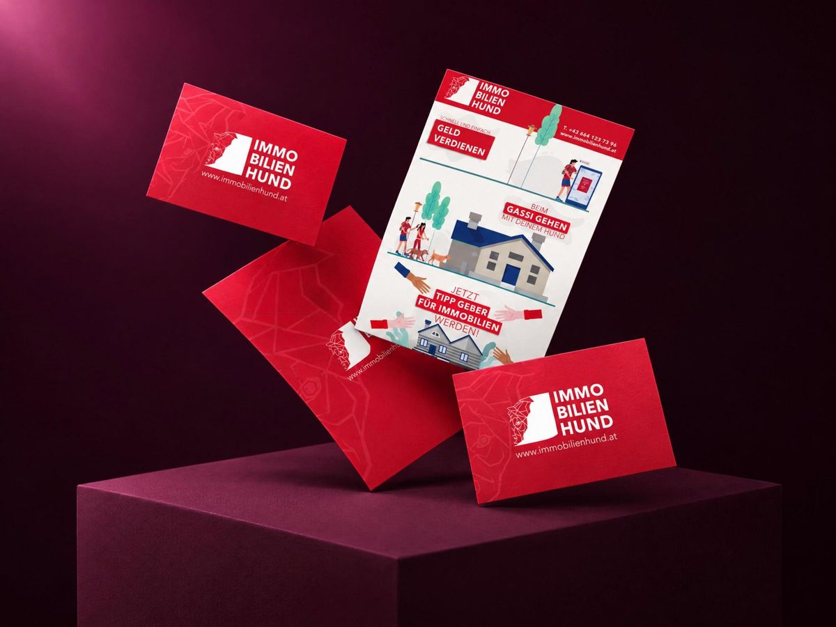 Flyer und Visitenkarten von Immobilien Hund