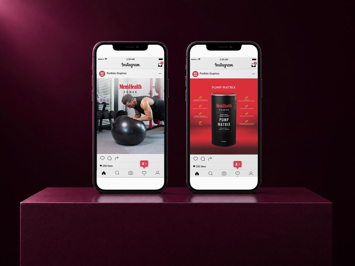 Social-Media-Anzeigen für Men's Health Power: Fitness und Supplements
