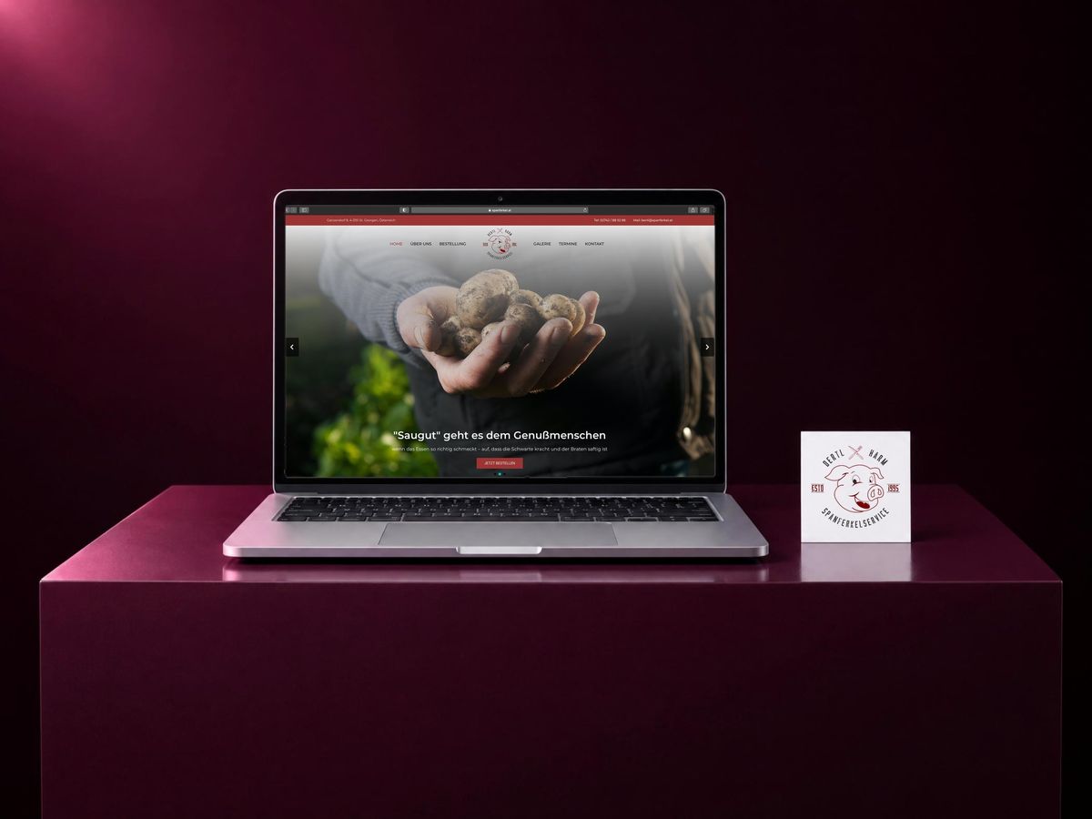 Website und Logo von Bertl & Harm Spanferkelservice