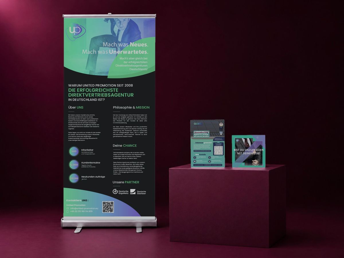 Roll-up, Flyer und Anzeige von United Promotion